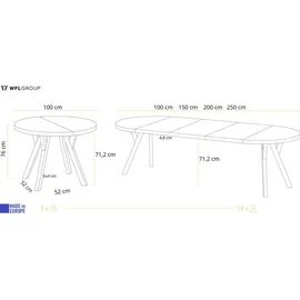 WFL GROUP Esstisch Rund Groß XXL Ausziehbar im Loft-Stil – 100 bis 250 cm – Extra Lang Ausziehtisch mit Weißen Holzbeinen, Industrieller Tisch für 5-1... - Braun