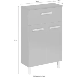 Saphir Quickset Badschrank mit 2 Türen, 1 Schublade, 50 x 81 x 20 cm Grau