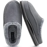 KuaiLu Herren Kuschelschuhe aus Plüsch mit offenem Rücken Herren Memory-Schaum Clog Hausschuhe Bequeme handgemachte Stitch Microsuede Slip-On Hausschuhe mit stützend Indoor Outdoor Grau Größe 48 - 48 EU