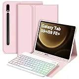 Bettdow für Samsung Galaxy Tab S10+/S10 Plus Tastatur Hülle, QWERTZ Layout Abnehmbarer Beleuchtete Tastatur mit Hülle für Tab S10+/S9+/S9 Plus/S9 FE+/S9 FE Plus 12.4 Zoll, Rosa