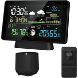 OKWISH Wettermonitor Wettervorhersage Station Heimwetterstation Wetterstation (mit AuBensensor Keine Batterien enthalten, mit Regenmesser LCD-Farbdisplay Temperatur Luftfeuchtigkeit)