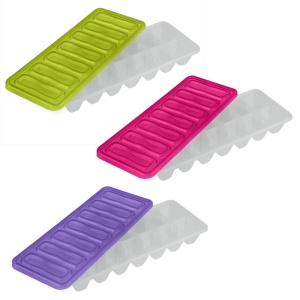 Metaltex Eiswürfelformer mit Deckel, für 14 Eiswürfel, Eiswürfelbehälter aus weichem Kunststoff für leichtes Herausnehmen der Eiswürfel, 1 Stück, Deckel farbig sortiert