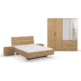 "Challenger" Schlafzimmermöbel-Sets Gr. Schrank 4-trg. Höhe 197cm + ohne Matratze, B/H: 140cm x 200cm, braun (eiche artisan) Schrank mit Spiegel in 2 Breiten, Bett 3 Breiten und Nachttische