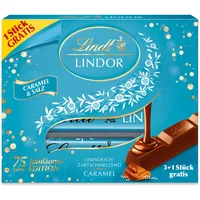 Lindt Schokolade LINDOR Sticks Caramel & Salz, 3 + 1 Promotion | 100 g (4 x 25 g Schokoladenriegel) | Karamell mit einem Hauch Salz und zartschmelzender Füllung | Vollmilchschokolade