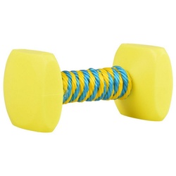 DUVO+ Spielknochen Hundespielzeug Hantel mit Seil blau/gelb, Maße: 14 x 7 cm