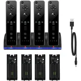 Ladestation für Wii-Controller, mit 4 wiederaufladbaren 2800 mAh Akkus und LED-Anzeigen, Wiimote Ladegerät für Wii, Ladestation für Wii-Fernbedienung, Schwarz