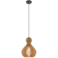 Licht-Erlebnisse Pendelleuchte THOR Schwarz Beige Holz Metall 1x E27