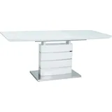 Casa Padrino Luxus Esstisch Weiß / Silber 140-180 x 80 x H. 76 cm - Ausziehbarer Esszimmertisch mit Glasplatte - Küchen Möbel - Weiß/Silber