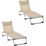 2er-set Gartenliege Alu 4-fach Verstellbar Faltbar Ergonomisch, Netzstoff Beige 170x60x76cm Für Garten & Terrasse