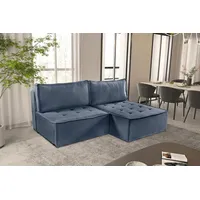 Fun Möbel Ecksofa Schlafsofa AMALIA Stoff Raven, Rundumbezug, inkl. Bettkasten blau