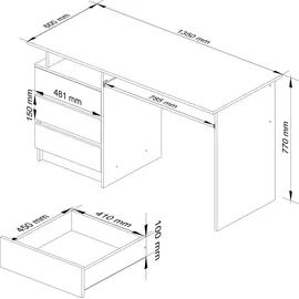 akord furniture factory AKORD CLP Weiß mit Front Graphitgrau und 2 Ablagen B135 x H77 x T60 cm - Weiß