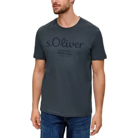 S.Oliver Herren T-Shirt - Basic, Logoprint, Rundhals, Baumwolle Dunkelgrau M