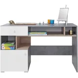 Furniture24 Schreibtisch Sigma SI - 10 Schülerschreibtisch mit 1 Schublade und 1 Tür, Jugendzimmer (Beton/Weiß Lux/Eiche)