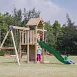 AXI Spielturm Moos mit Doppelschaukel Braun und Rutsche Grün FSC®