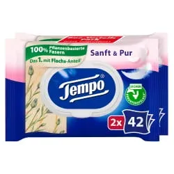 Tempo sanft & pur feuchte Toilettentücher 836199 , 1 Doppel-Packung = 2 x 42 Tücher, mit Verschluss