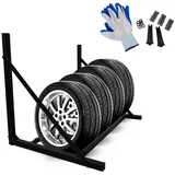 PROREGAL Klappbares Reifenregal CARRERO für Wandmontage HxBxT 62x88-122x57cm, bis zu 5 Reifen, Schwarz, Werkstattregal, Lagerregal, Kellerregal