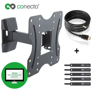 conecto TV Wandhalterung für 23-42 Zoll (ca. 58-107cm) Flach & Curved LCD LED Fernseher & TFT Monitor | Schwenkbar Neigbar Ausziehbar | Wand Halter Fernseher Halterung | VESA 100x100-200x200 | Schwarz