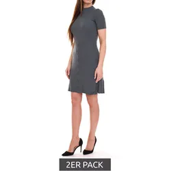 2er Pack melrose Damen Strick-Kleid modisches Kurzarm-Kleid mit schicker Schnürung 38520945 Dunkelgrau - 34
