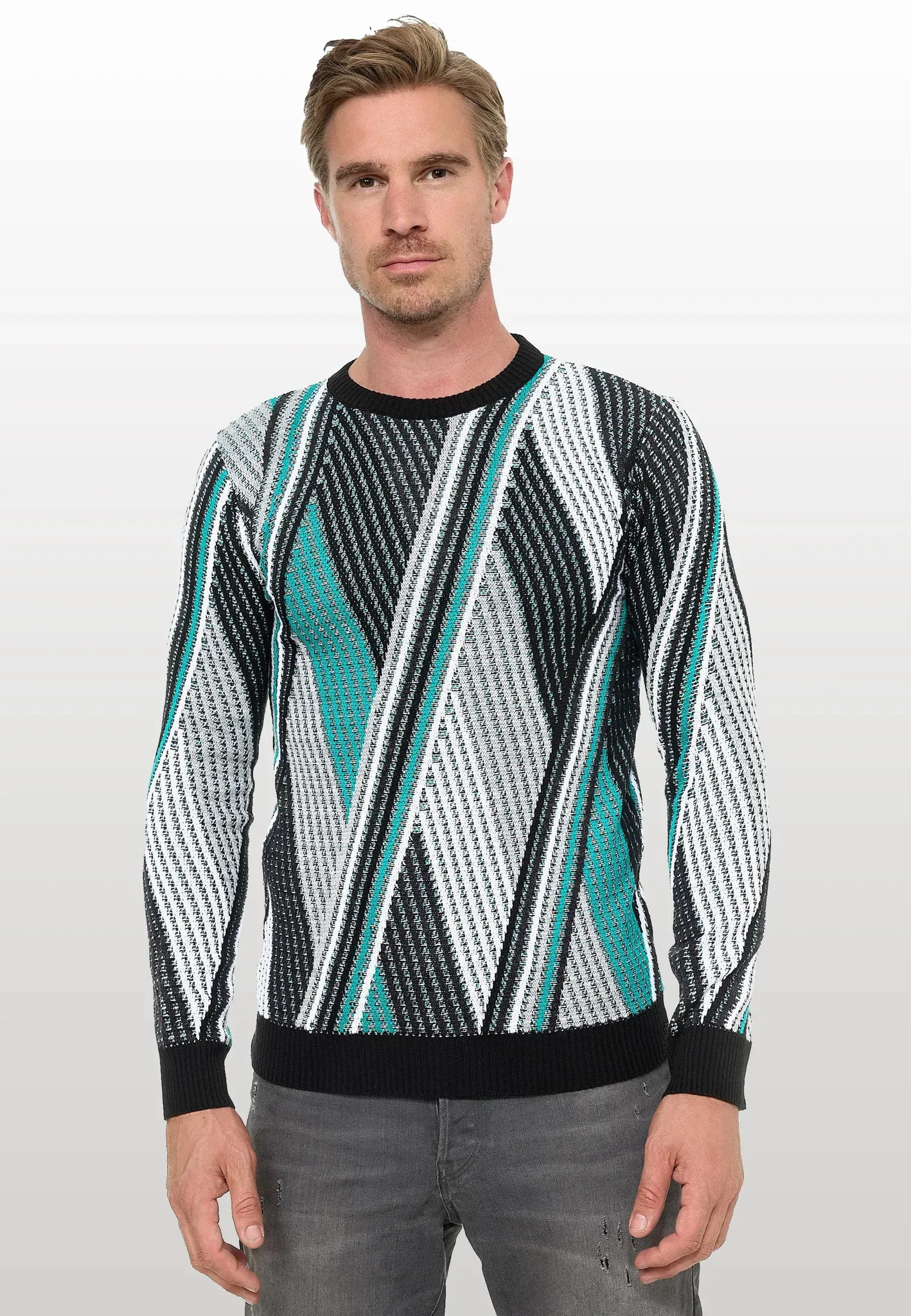 Strickpullover RUSTY NEAL, Damen, Gr. XL, grün, 70% Polyacryl, 30% Baumwolle, mehrfarbig, normal, Rundhals, Pullover Strickpullover, im Colorblock-Design