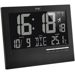 TFA Digitale Funkuhr für Wand und Tisch schwarz schwarz