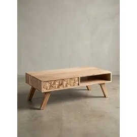 KADIMA DESIGN Landhaus-Stil Couchtisch Beige Akazie 95 x 35 x 50 cm
