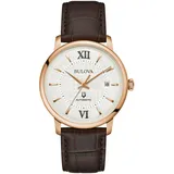 BULOVA Automatikuhr Armbanduhr, Herrenuhr, Mechanische Uhr, Lederarmband, analog