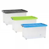 Testrut axentia Aufbewahrungsbox mit Rollen & Deckel, Stapelbox aus Kunststoff 55 Liter, Eurobox transparent, Maße: ca. 60 x 40 x 34 cm, Anthrazit, blau oder gelb - Farbe nicht wählbar