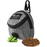 FuninCrea Leckerli Tasche Hunde, Futterbeutel Hundetraining mit Integriertem Kotbeutel-Spender Leckerli Tasche Hunde zum Umhängen für Reisen Outdoor-Training (Grau)