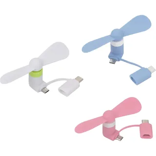 SEMINISMAR Mini-Handy-Lüfter,Tragbarer Mini-USB-Handy-Lüfter,USB Ventilator Klein Leise,2-in-1-Lüfter für Android-Telefone/Type-C-Telefone (Weiß&Pink&Blau)