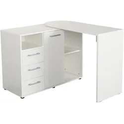 Schreibtisch VOGL MÖBELFABRIK, weiß (perl weiß), Tische, schwenkbare Tischplatte, platzsparend, Made in Germany