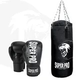 Super Pro Unisex – Erwachsene Punchbag Set Punch", schwarz (schwarz, weiß), Boxsäcke, B/H/L: 30cm x 90cm, B:30cm H:90cm Ø:30cm