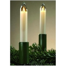 Hellum Lichterkette Schaftkerze 15 Kerzen klar für innen Schaft/Kabel grün 12,8m elfenbein