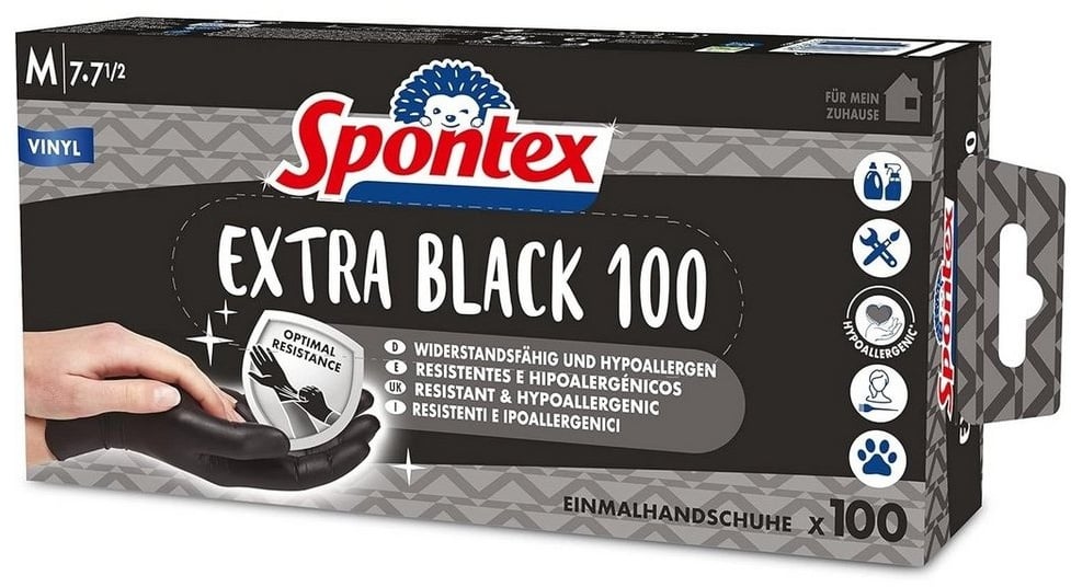 SPONTEX Einweghandschuhe Spontex VINYL Extra Black Arbeitshandschuhe Einweghandschuhe Einmalhan schwarz M