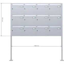 A-01 12er Freistehende Edelstahl V2A Briefkastenanlage mit Fussplatte