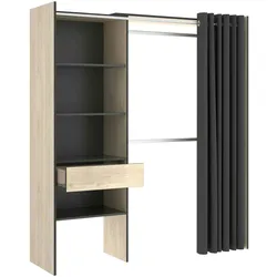 Dmora Kleiderschrank Wetterhorn, Rahmen für begehbaren Kleiderschrank mit Vorhang, offene Garderobe, 160 x 50 x 205 cm, Eiche und Anthrazit