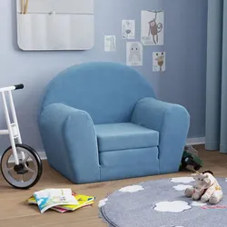 Schlafsofa für Kinder Blau Weich Plüsch