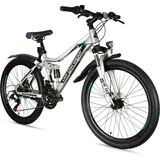 Bergsteiger Broome 26 Zoll Kinderfahrrad, Shimano 21 Gang-Schaltung, StVZO, Mountainbike mit Vollfederung, Scheibenbremsen & Dynamo-Licht, geeignet... - Silber