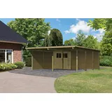 Karibu Doppelcarport Eco mit integriertem Abstellraum 1-Inkl. Abstellraum (204 x 180 cm), 2 Seitenwänden und 1 Rückwand (Holzcarport)