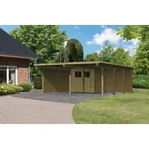 Karibu Doppelcarport Eco mit integriertem Abstellraum 1-Inkl. Abstellraum (204 x 180 cm), 2 Seitenwänden und 1 Rückwand (Holzcarport)