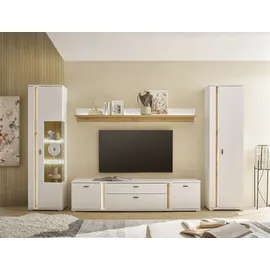 Home Affaire Wohnwand LONG ISLAND, (Set, 4-St), in moderner Trendfarbe,inklusive senkrechter Beleuchtung,Breite 330 cm weiß