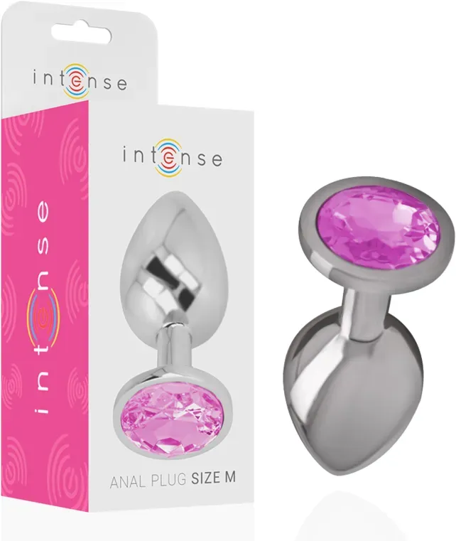 Intense - Analplug aus Aluminiummetall mit rosa Kristall, Größe M