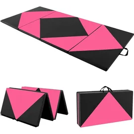 Costway Weichbodenmatte klappbar, Gymnastikmatte Yogamatte Turnmatte Klappmatte Fitnessmatte, 240 x 120 x 5 cm - Schwarz/Rosa