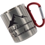 CreaLuxe Edelstahltasse mit Karabiner - Gipfelstürmerin (Wunsch Name) - Tasse personalisiert - Kaffeetasse - Bürotasse - Personalisierte Geschenke - Personalisierte Tasse mit Namen