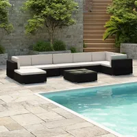 Ankonbej 8-tlg. Garten-Lounge-Set mit Auflagen Poly Rattan Schwarz - Schwarz