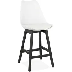 Küchenbarhocker Kunststoff | 65 cm Sitzhöhe | Kontrastreich Eichenholz Gepolstert | Weiß-Schwarz | Thekenstuhl | Kadima Design