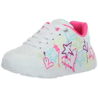 SKECHERS Street Girls Sneaker, White Synthetic/Neon Multi Trim, 39.5 EU