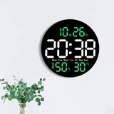 Zoegneer Große elektronische digitale LED-Wanduhr, Wanduhr, elektronische Multifunktions-Uhr mit Temperatur und Luftfeuchtigkeit, leise Uhr (grün)