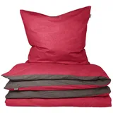 SCHIESSER Doubleface Renforcé rot/anthrazit 135 x 200 cm + 80 x 80 cm