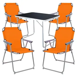 Mojawo Camping Set Campingtisch + 4 Campingstuhl Orange/Schwarz