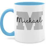 Tasse Tassen 325ml - Anfangsbuchstabe - Anfangsbuchstaben Name - Persönliches Geschenk Personalisiert mit Namen bedrucken Initialen Personalisierte Custom Buchstabe Wunschname - 325 ml - Hellblau